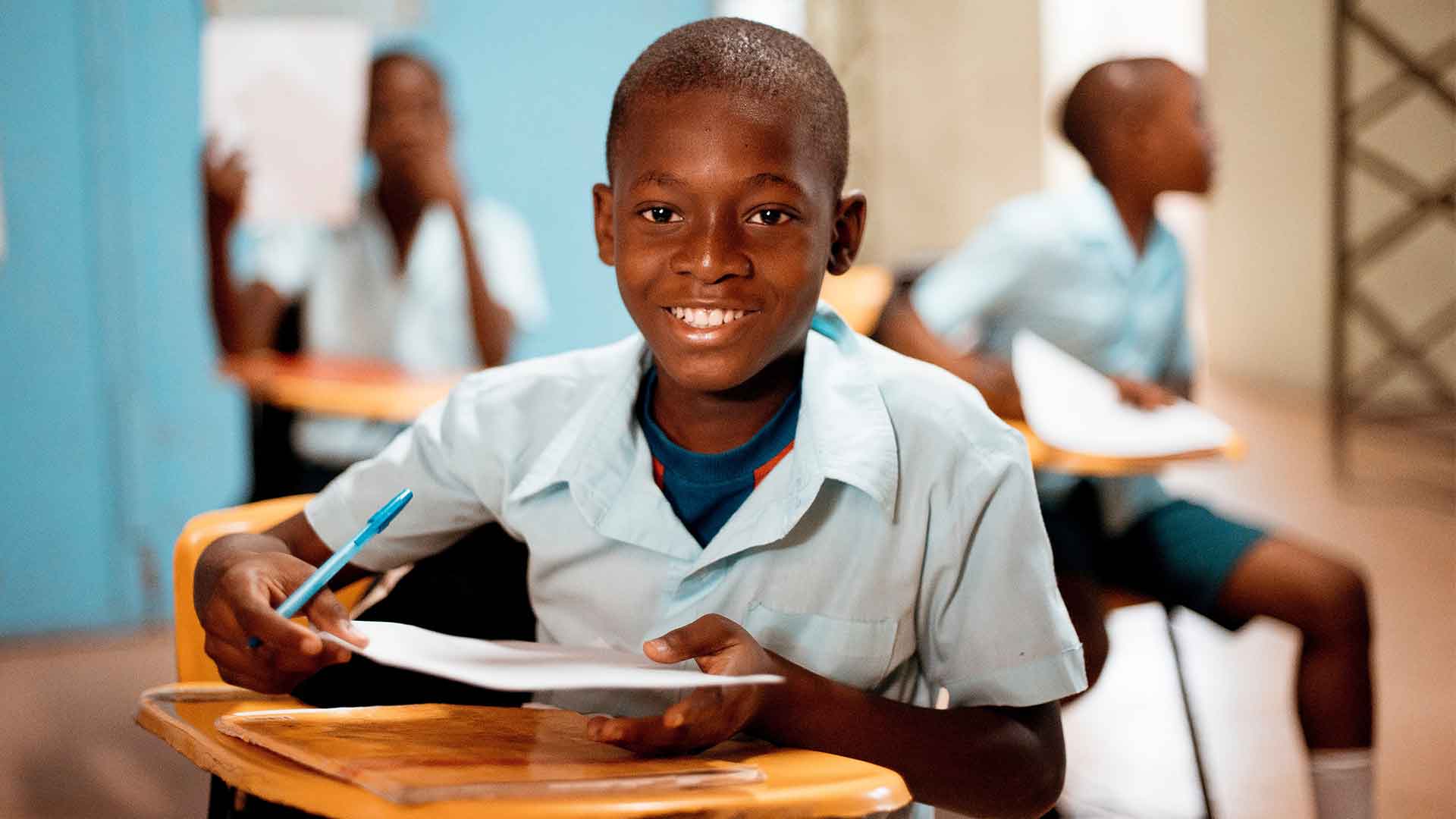A student learning in a classroom